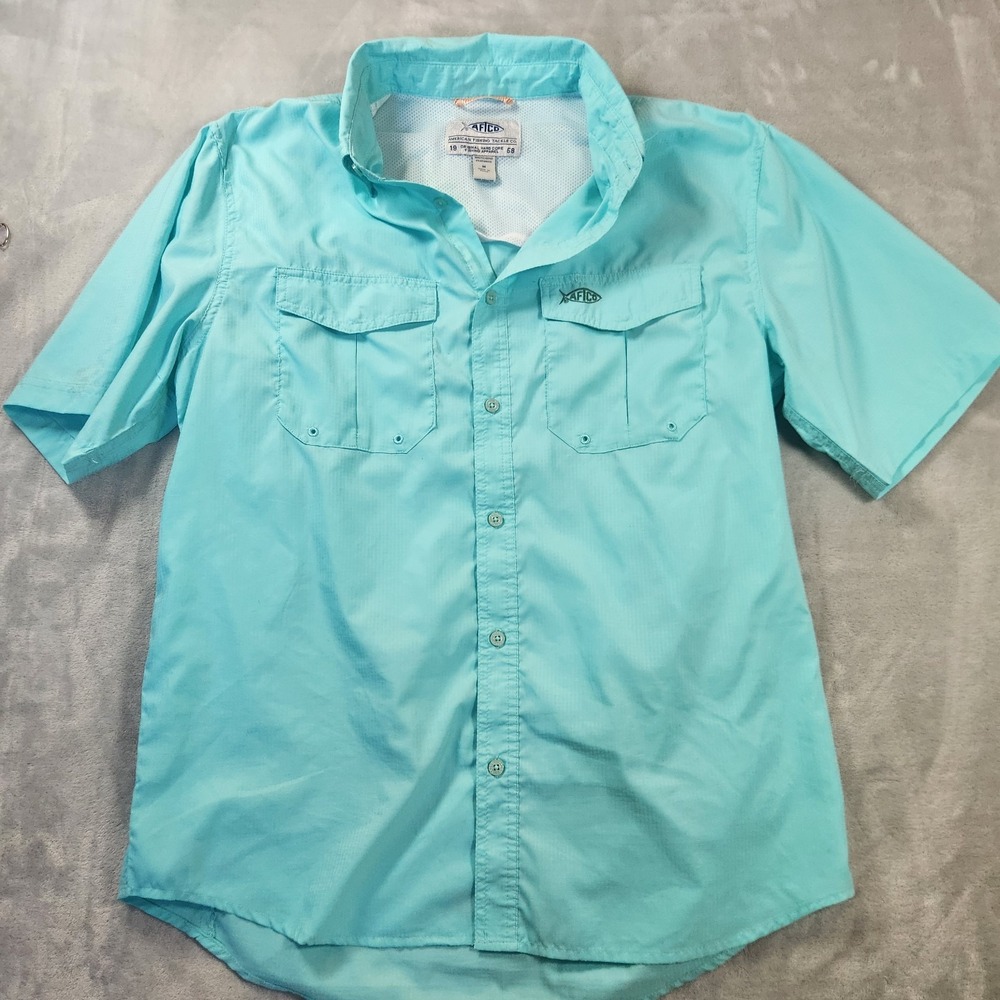 Aftco‎ Lightweight Vented Pocket Fishing Shirt Men's L  Seafoam Green
